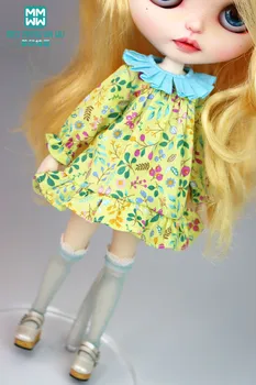 1 бр., аксесоари за кукольной дрехи Blyth Azone OB23 OB24, модерно куклено рокля с яка и принтом, играчки за момичета