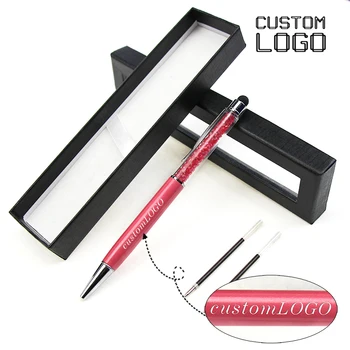 1 компл. дръжка с кристаллическим кондензатора Безплатна химикалка писалка с потребителски логото на Метална персонализация подарък дръжки с кутия за писалки Студентски, училищни канцеларски материали