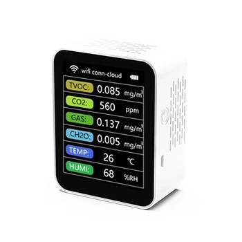 1 комплект Sasha Smart Wifi CO2 Детектор Сензор за Качеството на Въздуха Монитор TVOC CO2 Газ CH2O Температура Влага Детектор, Бял