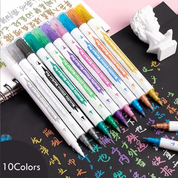 10 цвята /набор от маркери химикалки с двойна глава, метални блестящи ротуладоры, метална перманентная боя עט за стъкло, графити, екстремни