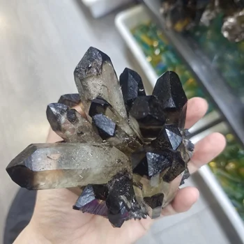 1000 гр, натурален черен опушен кварц кристал, проба минерал, лечебен,