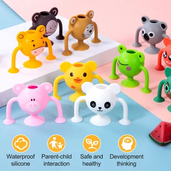 12 опаковки от силиконови играчки-присосков новатори, които правят стрес, строителни блокове, изсмукване играчки във формата на животни за детска стая, играчки за вана