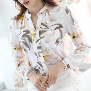 2021, Новост пролет, есен, жените шифоновая блуза с V-образно деколте и дълги ръкави, офис топове, дамски блузи