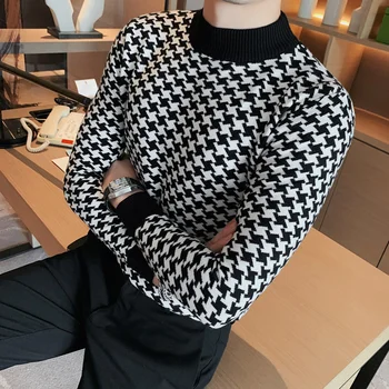 2022 Марка дрехи, мъжки есенно-зимния висококачествен вязаный пуловер/мъжки оборудвана модерен пуловер в клетката, мъжки ежедневни трикотажная риза