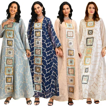 2023, близкият изток арабски мюсюлмански халат, расшитый мъниста, халат за мюсюлманската жена, свободно вечерна рокля