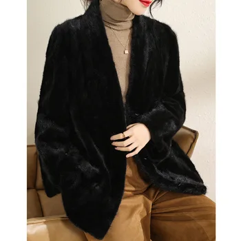 2023 нова зимно палто от естествена норка, дамски къс внос палто от естествена кожа на норка, плътно топло палто