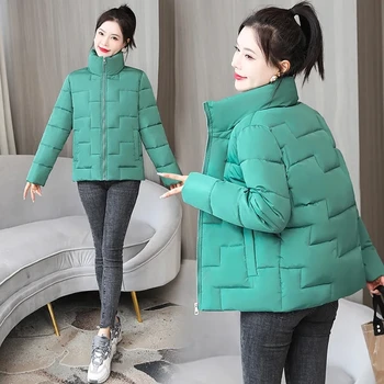 2023 Нови корейски памук палта големи размери, дамски есенни и зимни якета, прости тънки топлите пухени памук, паркове, палта, дамски якета
