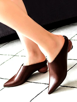 2023 Нови чехли с остри пръсти, дамски обувки-мюли, модерни чехли от естествена кожа, универсална лаконичная дамски обувки на кръгла пета