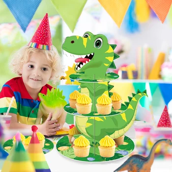 3-ярусная поставка с динозавром, стойка за кули за кифли, подложки за торти, тава за макаронени изделия с динозавром, инструменти за украса на торта за рожден ден, форми за печене