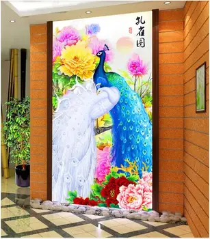 3d тапети по поръчка стенопис в китайски стил паун, божур, цветя и птици, веранда, хол, начало декор, фотообои на стената