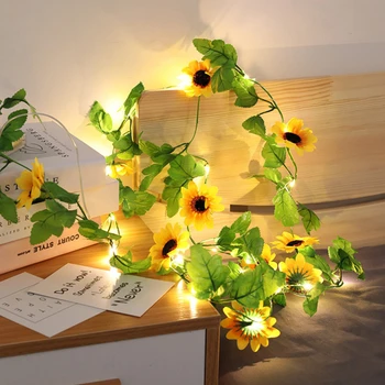 5 М 50 светодиоди, слънчогледови приказни светлини, декоративни led гирлянди за къщи, изкуствени цветя, коледна гирлянда, лампа