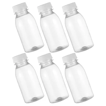6 броя Контейнери за хладилник, прозрачна вода, прозрачна пластмасова бутилка за вода, мляко, малки бутилки, капачки, пластмасови празни контейнери в насипно състояние