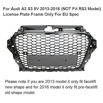 8V3853651B Лъскаво черен преден капак, Решетка броня Henycomb Скара за Audi A3 S3 8V 2013 2014 2015 2016