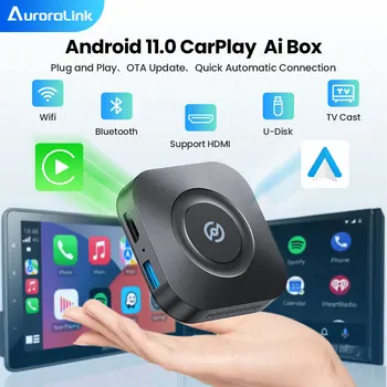 AuroraLink Carplay Ai Box Mini TV Box 2023 Нов Безжичен Автомобилен Ключ Android Auto Adapter с Netflix и YouTube, Android 11