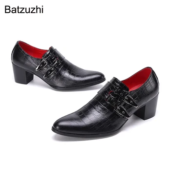 Batzuzhi/Мъжки обувки на висок ток 7 см, Луксозни Официални кожени модела обувки ръчна изработка, мъжки вечерни и булчински обувки с катарами, 38-46!