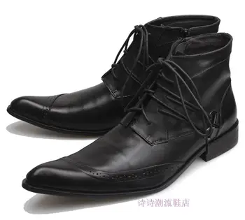 Botas Militares, черни къси мъжки обувки от естествена кожа, дантела, Sapatos, армията работна зимни обувки 