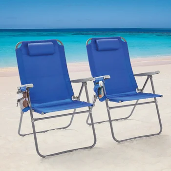 Foldout 4-цифрен плажен стол с 2 опори, синя градински мебели, градинска пейка