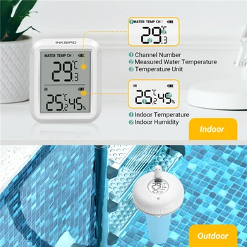 INKBIRD Актуализация Безжичен интелигентен сензор за температура на водата в басейна Вътрешен външен термометър следи температурата и влажността