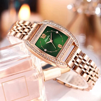JLANDA Нова мода дами Луксозен зелен циферблат изискана атмосфера кварцов часовник каишка от неръждаема стомана водоустойчив часовник J8680L-G