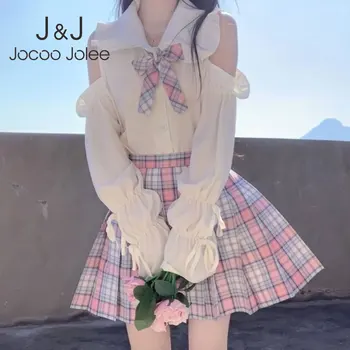 Jocoo Jolee Ежедневни шифоновые блузи с ръкави-листа, елегантни ризи с отворени рамене, красиви върхове в японски стил Лолита, сладък потник в японски стил Лолита