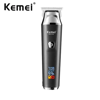 Kemei Професионален Тример за коса Акумулаторни Електрически Машинки за Стригане Безжична машина за подстригване на коса с нулева разлика от 7000 об/мин LCD дисплей