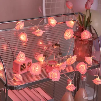 Led гирлянди от цветя, рози, приказни светлини, коледни светлини с USB /батерии, led гирлянди за външно осветление, украса на градината