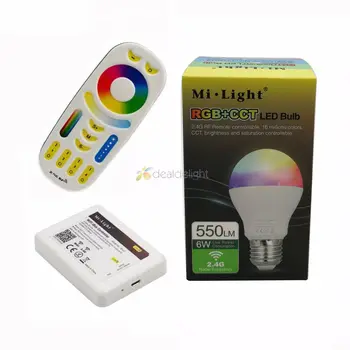 Mi.Light E27 6 W RGB + CCT led крушка Безжична WiFi AC 86-265 В с дистанционно управление за домове, ресторанти, заведения, барове