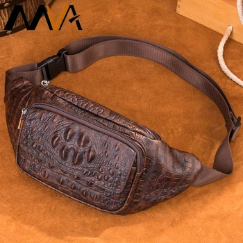 MVA мъжки реколта поясная чанта от естествена кожа, поясная чанта, чанта през рамо, прашка, отличителни чанти от телешка кожа на крокодил