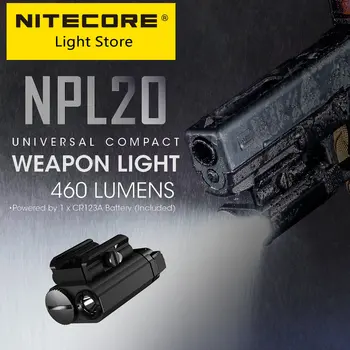 Nitecore NPL20 460 Лумена Тактически фенер за пистолет, Компактен закопчалка за шина Led Джобно Фенерче Тактически Прожектор Водоустойчив, батерия cr123a lithium