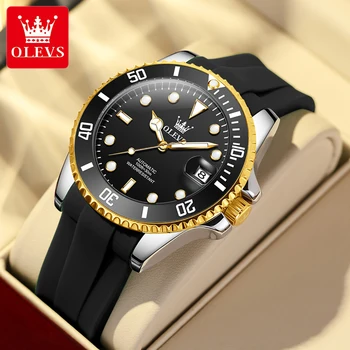 OLEVS Модерен мъжки автоматично механични часовници луксозна марка силикон каишка Водоустойчив светещи механични ръчни часовници самостоятелно ликвидация