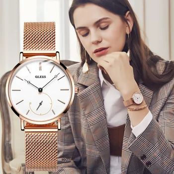 Olevs / нови кварцови часовници за жени с уникален дизайн стоп-стрелки, елегантна каишка за часовник от розово злато, дамски водоустойчив часовник 5190