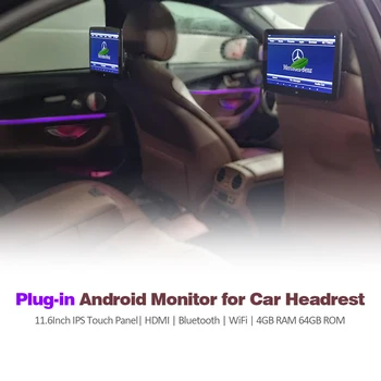 Plug авто монитор на подголовнике Android за Mercedes Benz, авто TV екран за деца с 11,6-инчов екран IPS 4K, HDMI, WiFi на задната седалка