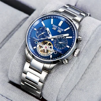 Reef Tiger Мъжки автоматичен часовник Луксозни мъжки часовник Skeleton 100 м Водоустойчива механични ръчни часовници с каишка от сапфировой стомана RGA1667