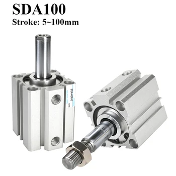 SDA100-S-B Диаметър 100 мм Ход от 5 до 100 мм Вътрешна/Външна Резба Въздушен Пневматичен Цилиндър с Двойно действие Компактен Цилиндър