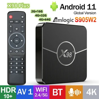 Smart Android 11 TV Box X98 ПЛЮС 4 GB 64 GB 32 GB 2,4 ГРАМА на 5 Г Двойна WIFI Amlogic S905W2 3D AV1 4 ДО HDR 10 + мултимедиен плейър Телеприставка TVBOX