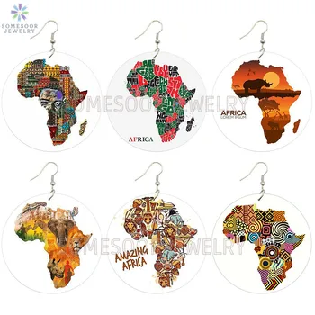 SOMESOOR Невероятни Африкански Щампи Дървени Висящи Обеци Афроцентрические Етнически Еко Животни Черна Разплод Култура, Изкуство За Жени Подаръци