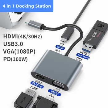 USB3.0 Тип C Док-Станция за Смартфон, Лаптоп Хъб КЪМ HDMI 4KHD VGA1080P PD100W Адаптер За Зареждане на Macbook Air Pro За Lenovo