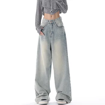 WCFCX STUDIO Новост есента 2023, американски реколта дънки с висока талия, уличен дизайн в стил харадзюку, свободни широки панталони