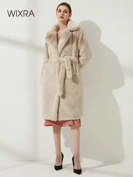 Wixra дамски дълги палта от изкуствена кожа с джобове, мека козината на норка, женски модерен стил на улицата, свободна къса горна дреха, зима