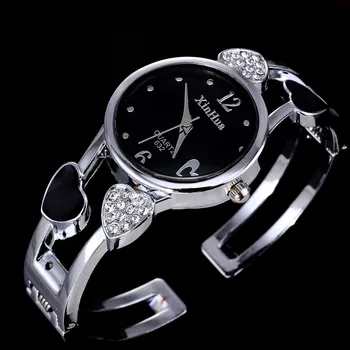 Xinhua Модни часовници Женски гривна от неръждаема стомана, гривни за любителите на цветя, ръчен часовник с форма на сърце, дамски часовници Relogios