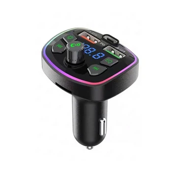 Автомобилен Bluetooth-съвместими PD 18W Type-C, двойно зарядно устройство, USB 4.2 A, FM трансмитер, цветни разсеяна светлина, запалки, MP3 плейър
