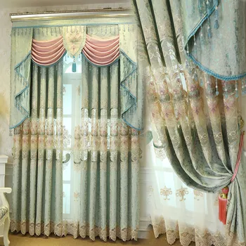 Бродирани пасторални завеси за хол, спалня, затемняющая стая завеса на прозореца от шенилна, 1 панел, водорастворимая куха