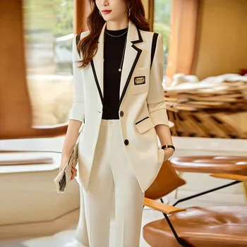 Бяло яке за жени, пролет 2023, нова висококачествена бизнес облекло, моден костюм в стил на богинята темперамент