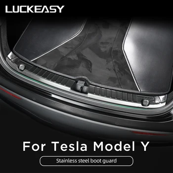 Вътрешна защита на багажника от неръждаема стомана LUCKEASY за Tesla Model Y 2020-2023, автомобилна вътрешна защитна плоча, задна броня, аксесоари за украса