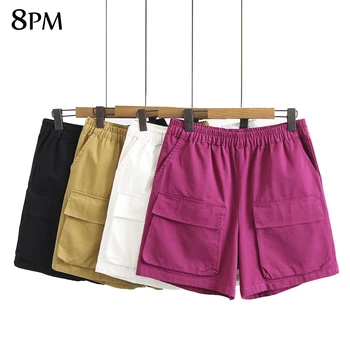 Дамски къси панталони-карго големи размери, удобни, свободно намаляване, с еластична талия, къси бермуди-карго джобове 2XL ouc1545