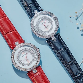 Дамски часовник Royal Crown Lady, японски кварцов часовник, модерно рокля, маншет, кожа, луксозна марка, кристали CZ 3628