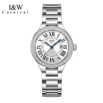 Дамски часовници марка IW от висококачествена серия Carnival, луксозни кварцов часовник с мозаичным цирконием, водоустойчиви часовници е от неръждаема стомана