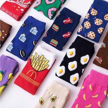 Дамски чорапи с удоволствие красиви мультяшными плодове, банан, авокадо, лимон, яйца, бисквити, пончиками, храна, щастливи японски чорапи за скейтборд в стил харадзюку