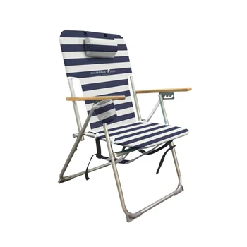 Дървена плажен стол с раница на Карибите Джо - бяло-синята преносим стол, уличен стол, мебели за двор