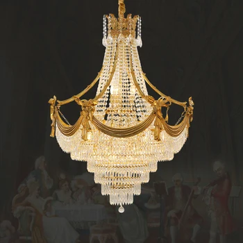 Европейският луксозен декоративен мед окачен лампа с висок таван, фоайе, столова, стълбище, латунная кристален полилей във формата на конус